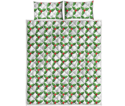 Christmas Holly Berry Pattern Print Quilt Bed Set