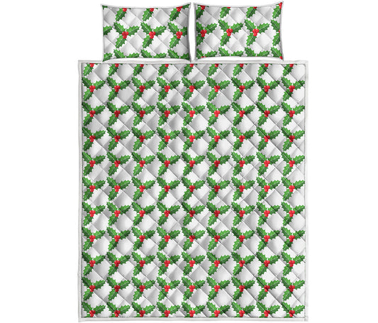 Christmas Holly Berry Pattern Print Quilt Bed Set