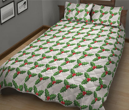 Christmas Holly Berry Pattern Print Quilt Bed Set