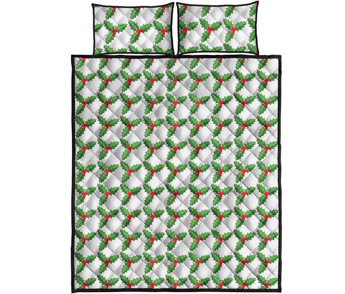 Christmas Holly Berry Pattern Print Quilt Bed Set