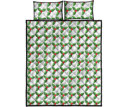 Christmas Holly Berry Pattern Print Quilt Bed Set
