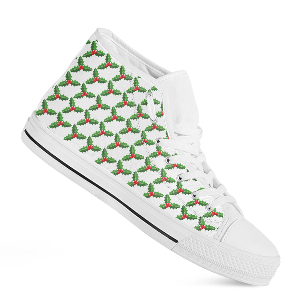 Christmas Holly Berry Pattern Print White High Top Shoes