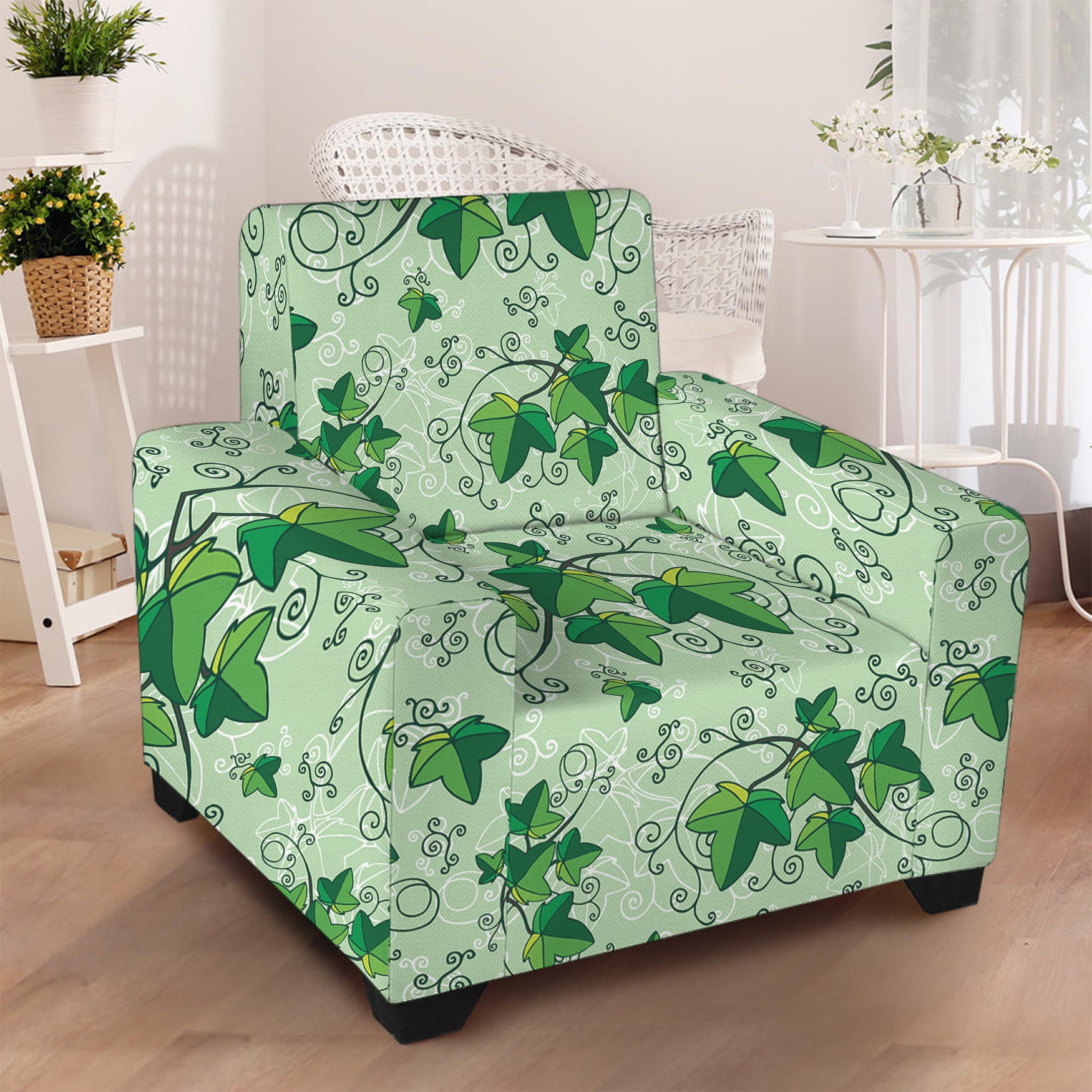 Christmas Ivy Leaf Pattern Print Armchair Slipcover