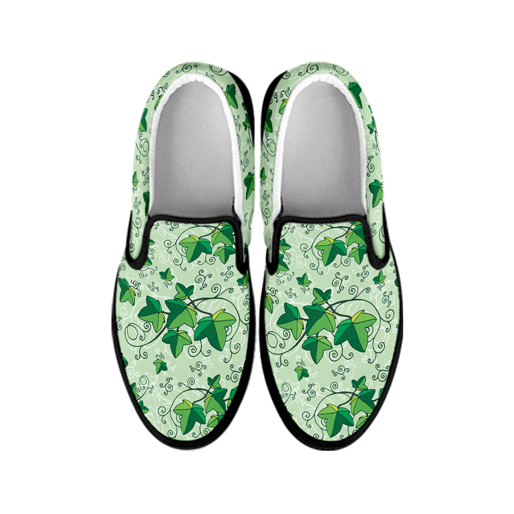 Christmas Ivy Leaf Pattern Print Black Slip On Shoes