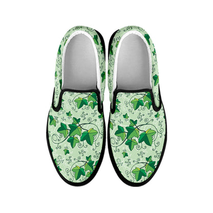 Christmas Ivy Leaf Pattern Print Black Slip On Shoes