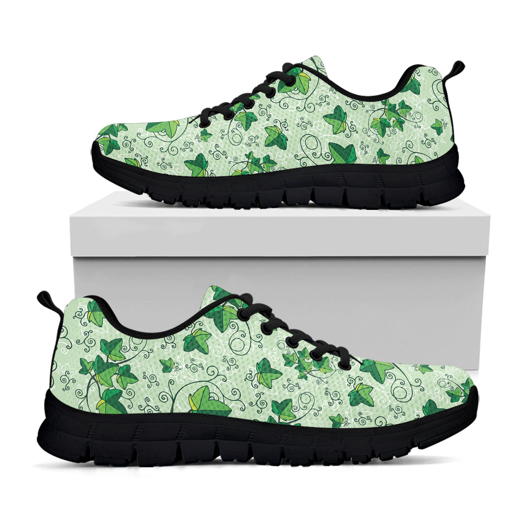 Christmas Ivy Leaf Pattern Print Black Sneakers