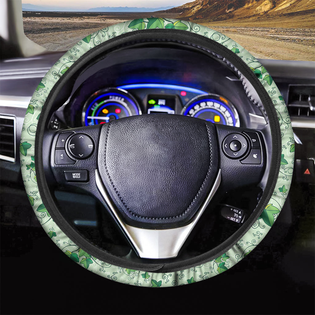Christmas Ivy Leaf Pattern Print Car Steering Wheel Cover