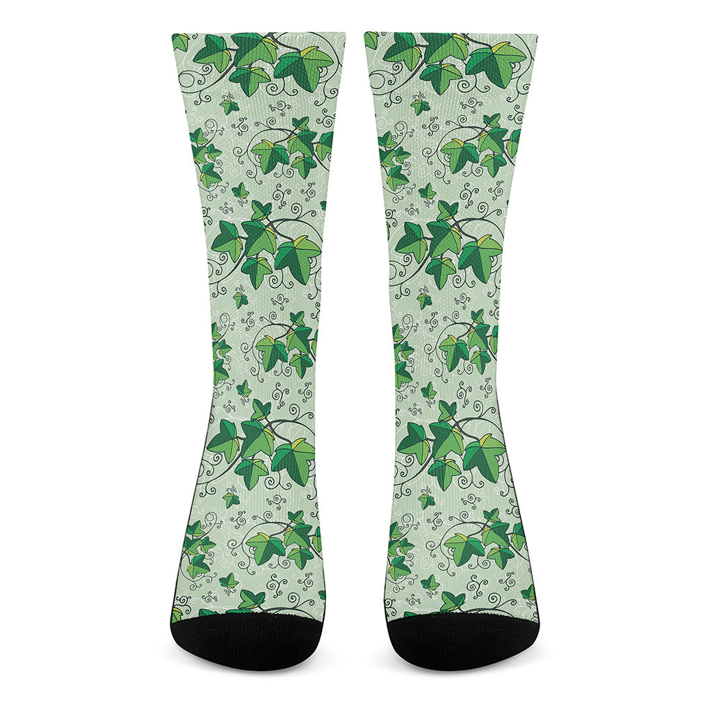 Christmas Ivy Leaf Pattern Print Crew Socks