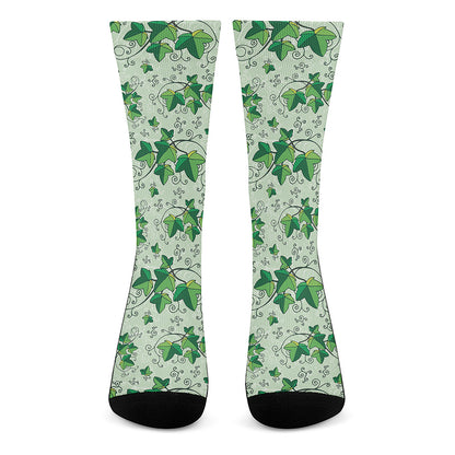 Christmas Ivy Leaf Pattern Print Crew Socks