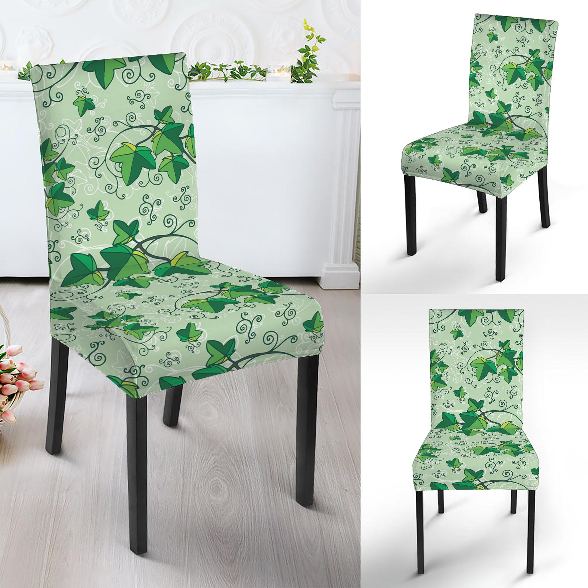 Christmas Ivy Leaf Pattern Print Dining Chair Slipcover