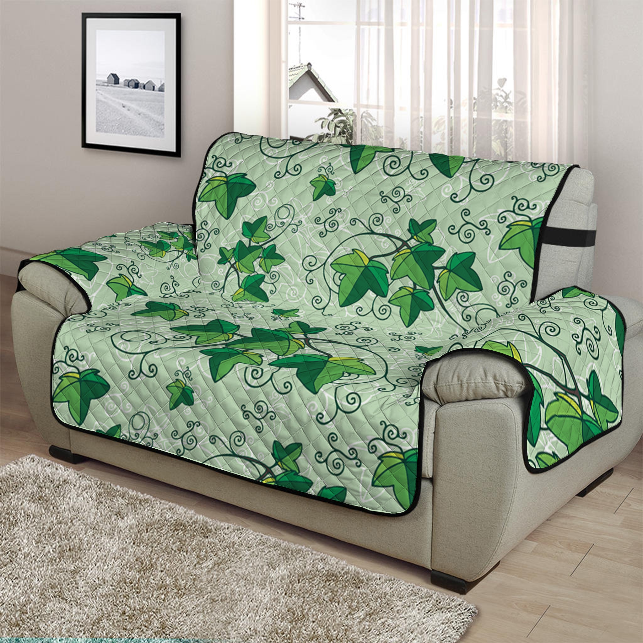 Christmas Ivy Leaf Pattern Print Half Sofa Protector