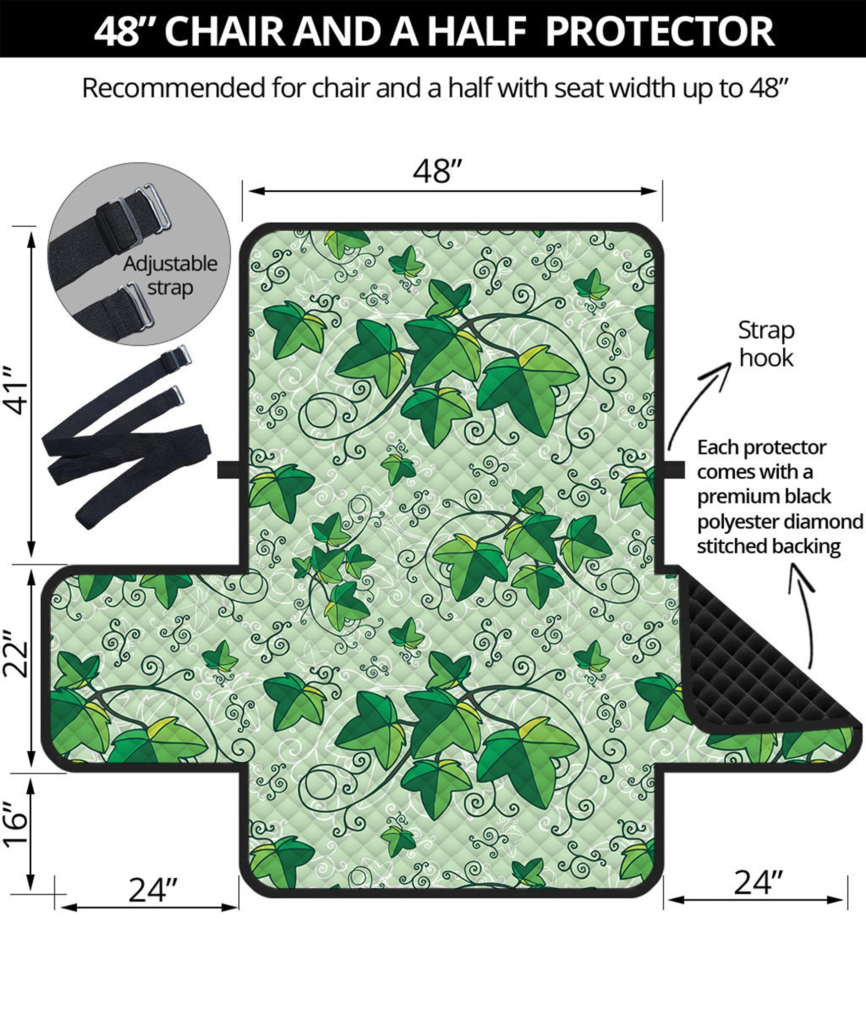 Christmas Ivy Leaf Pattern Print Half Sofa Protector