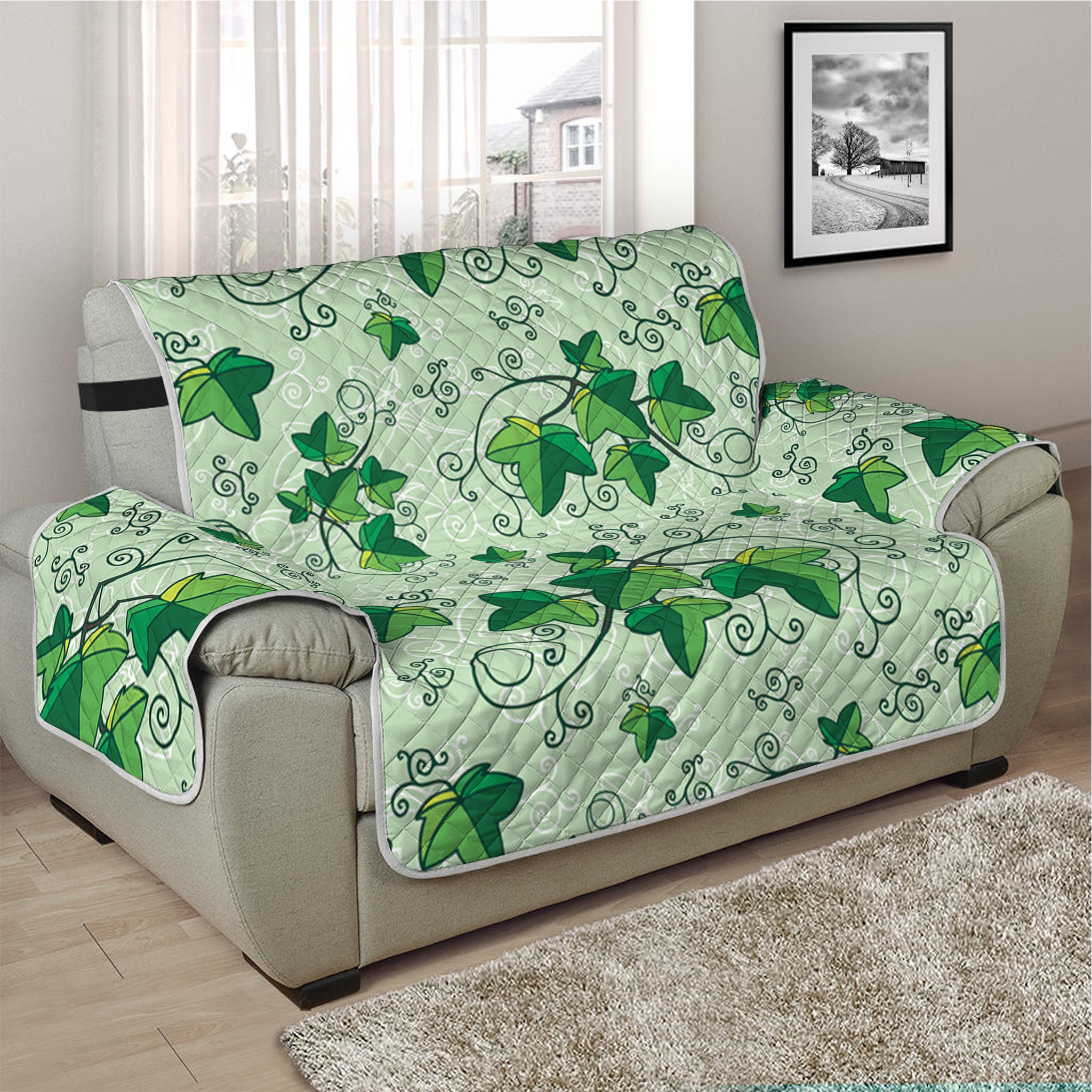 Christmas Ivy Leaf Pattern Print Half Sofa Protector