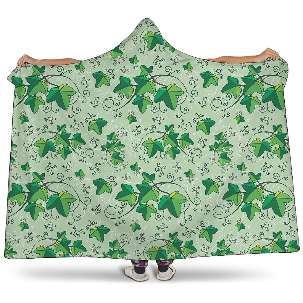 Christmas Ivy Leaf Pattern Print Hooded Blanket