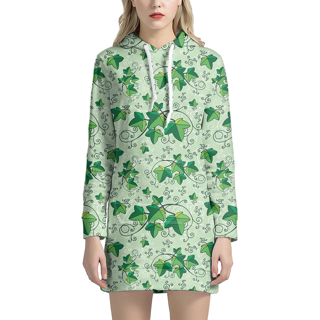 Christmas Ivy Leaf Pattern Print Hoodie Dress