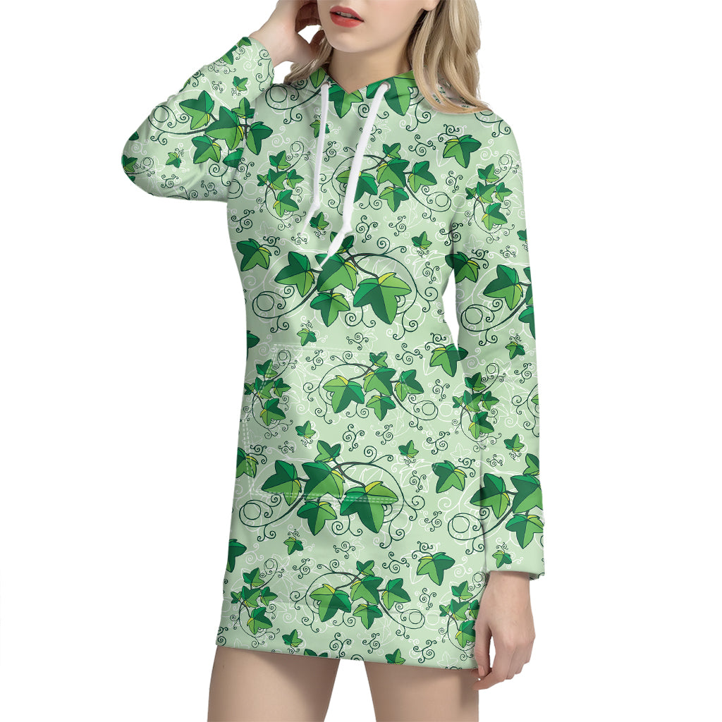 Christmas Ivy Leaf Pattern Print Hoodie Dress