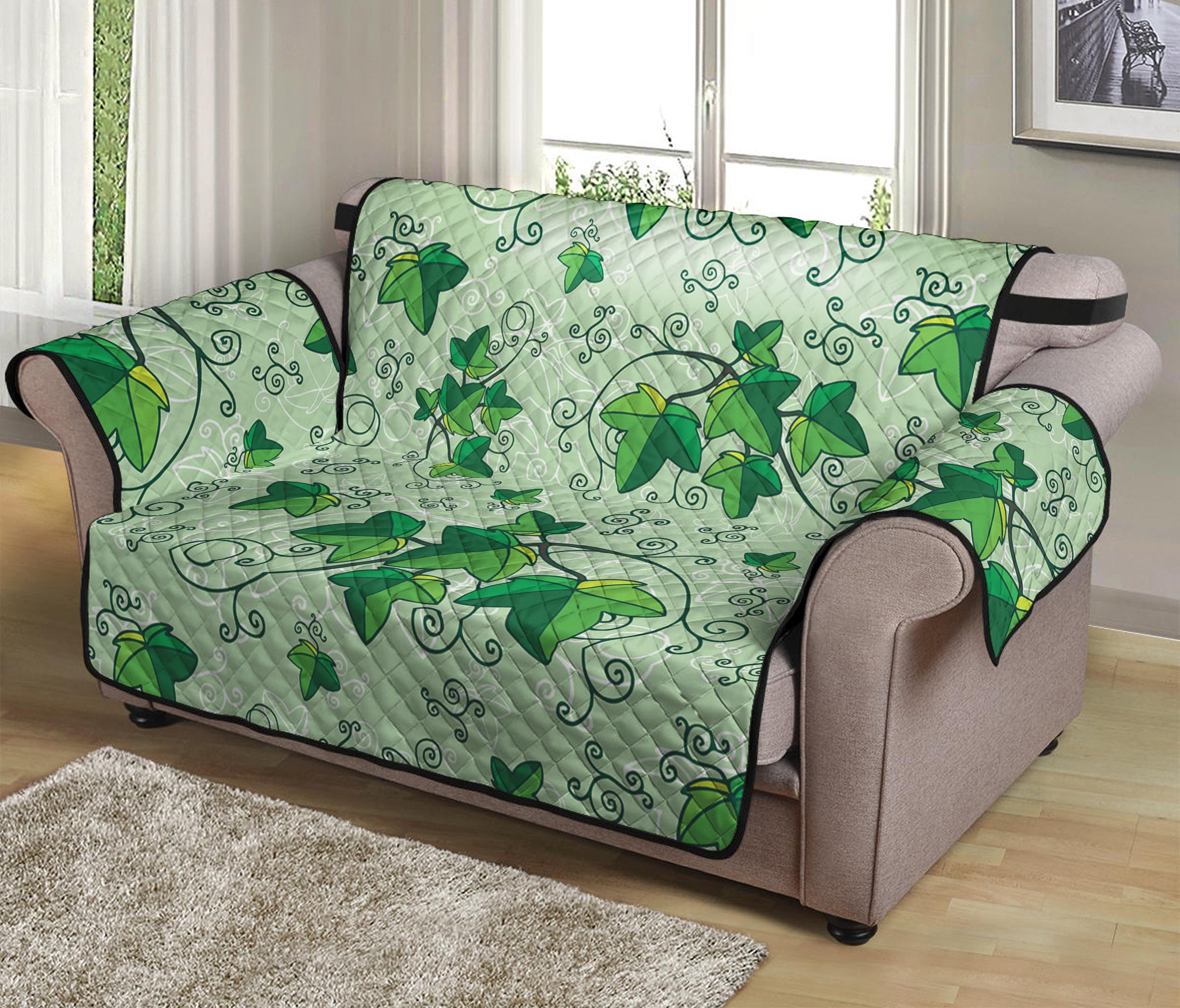 Christmas Ivy Leaf Pattern Print Loveseat Protector