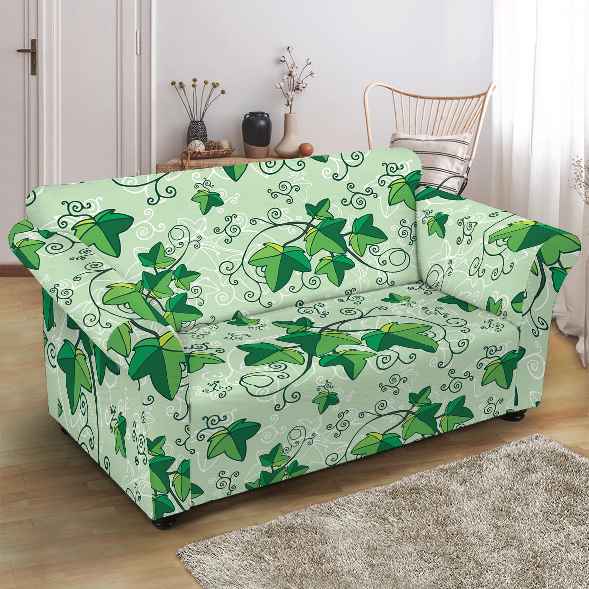 Christmas Ivy Leaf Pattern Print Loveseat Slipcover