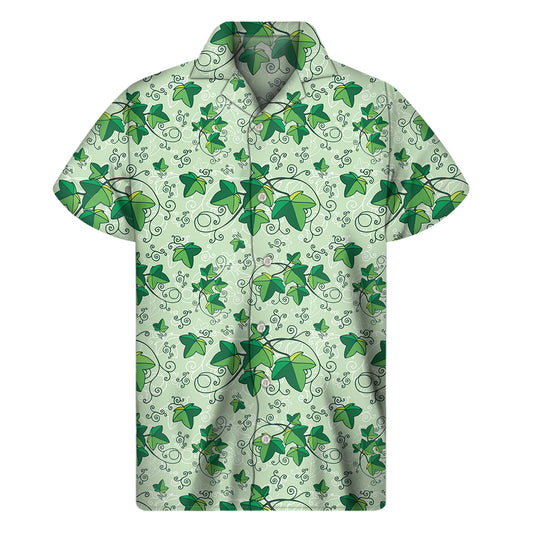 Christmas Ivy Leaf Pattern Print Men's Short Sleeve Shirt