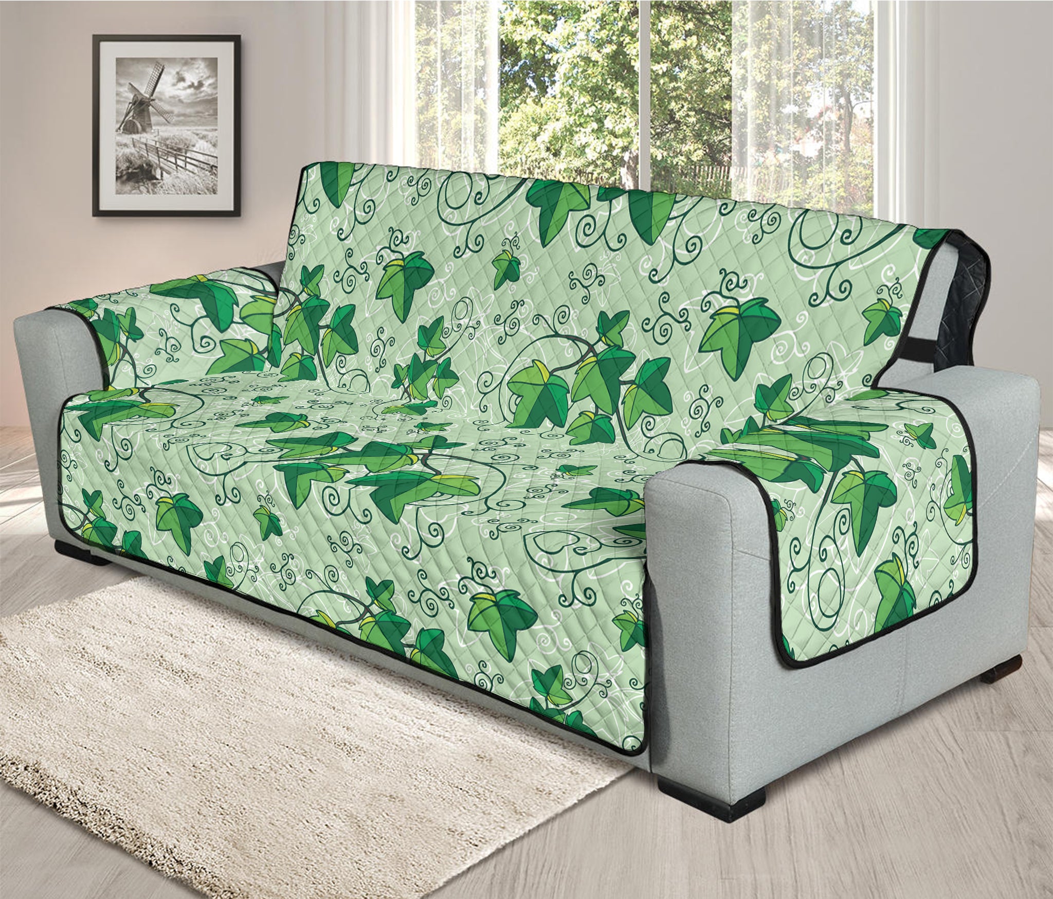 Christmas Ivy Leaf Pattern Print Oversized Sofa Protector