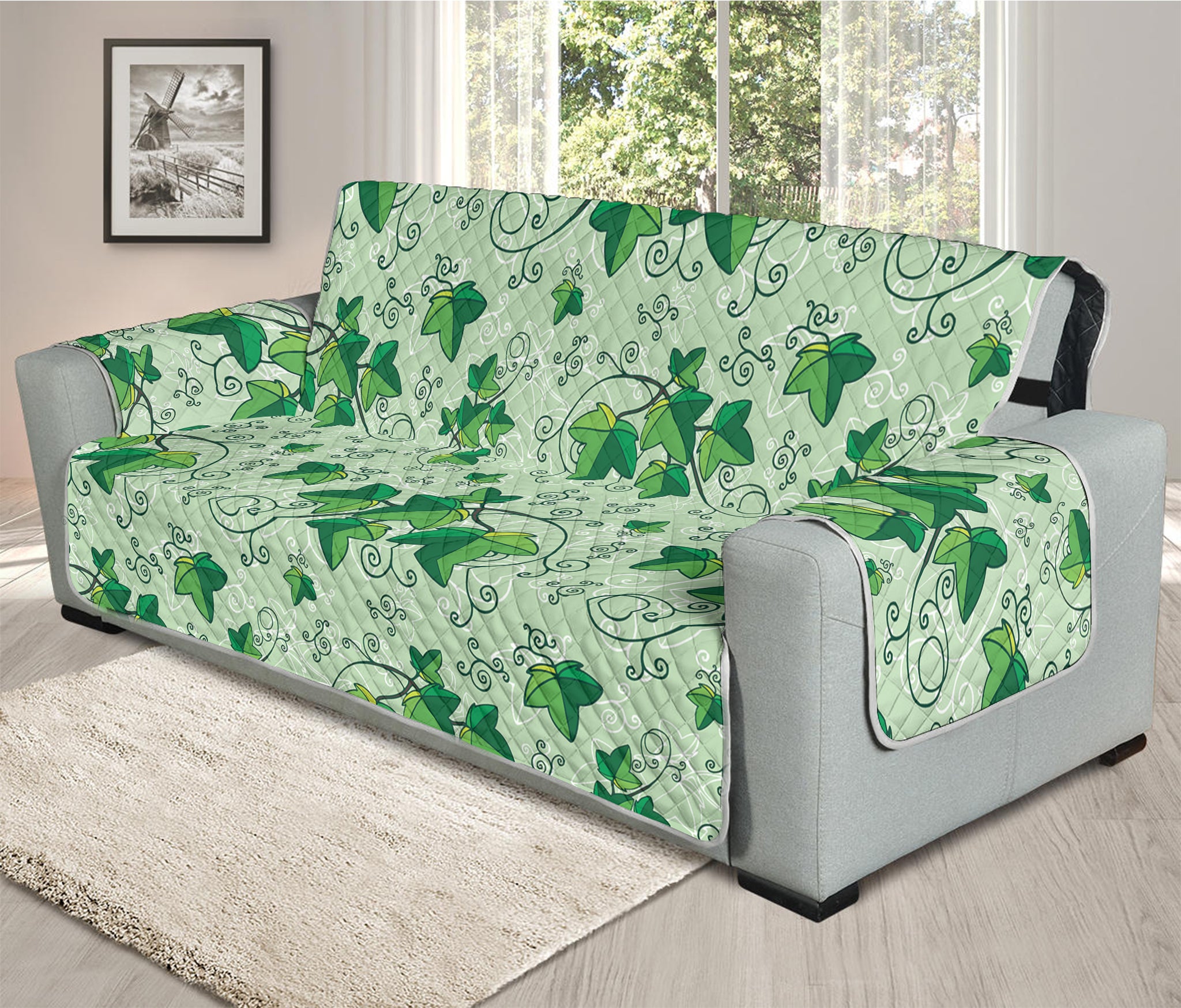 Christmas Ivy Leaf Pattern Print Oversized Sofa Protector