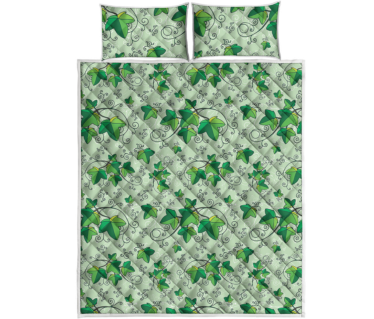 Christmas Ivy Leaf Pattern Print Quilt Bed Set