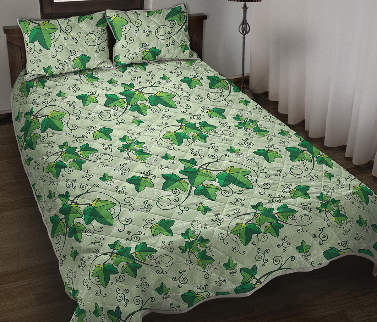 Christmas Ivy Leaf Pattern Print Quilt Bed Set