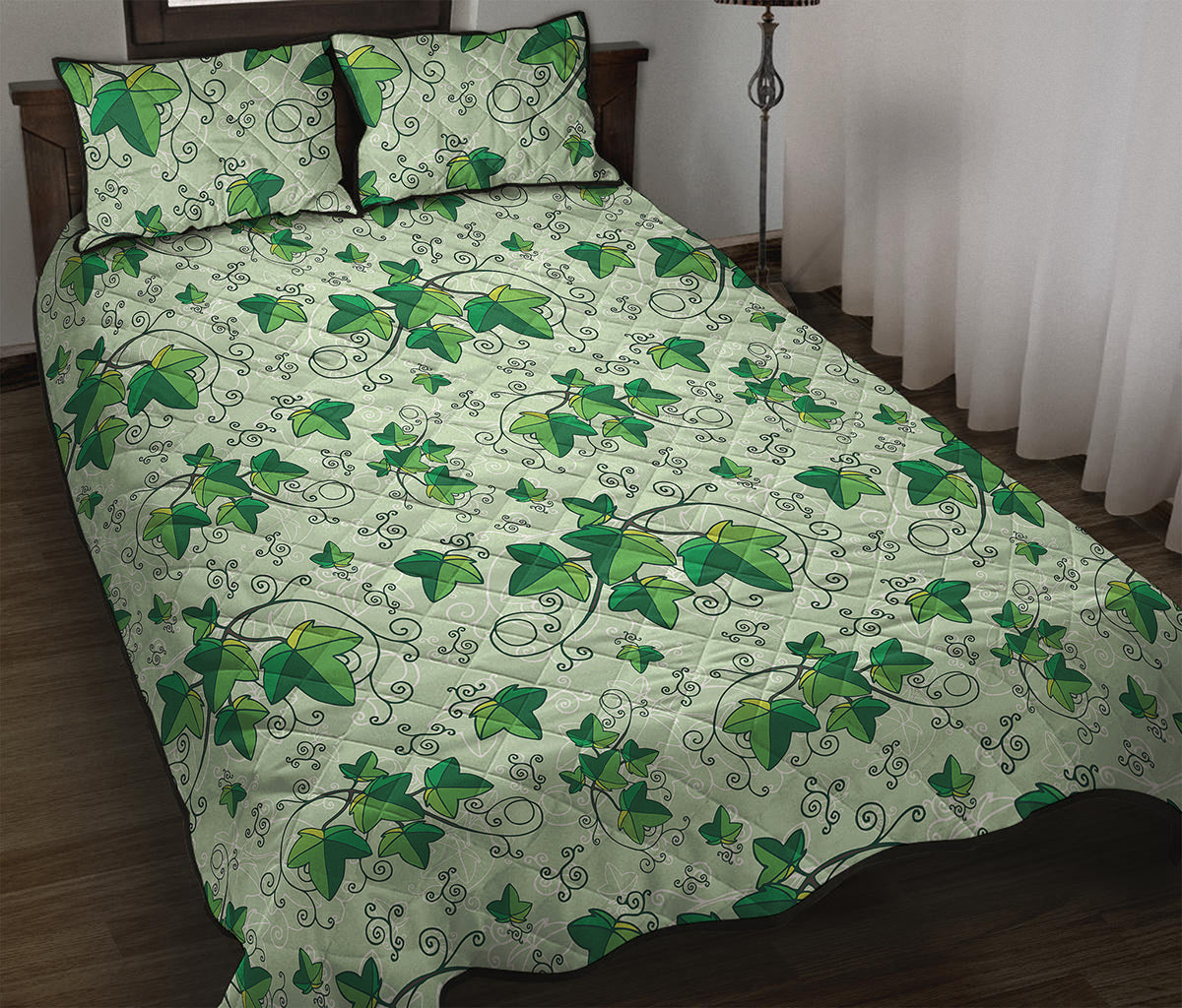 Christmas Ivy Leaf Pattern Print Quilt Bed Set