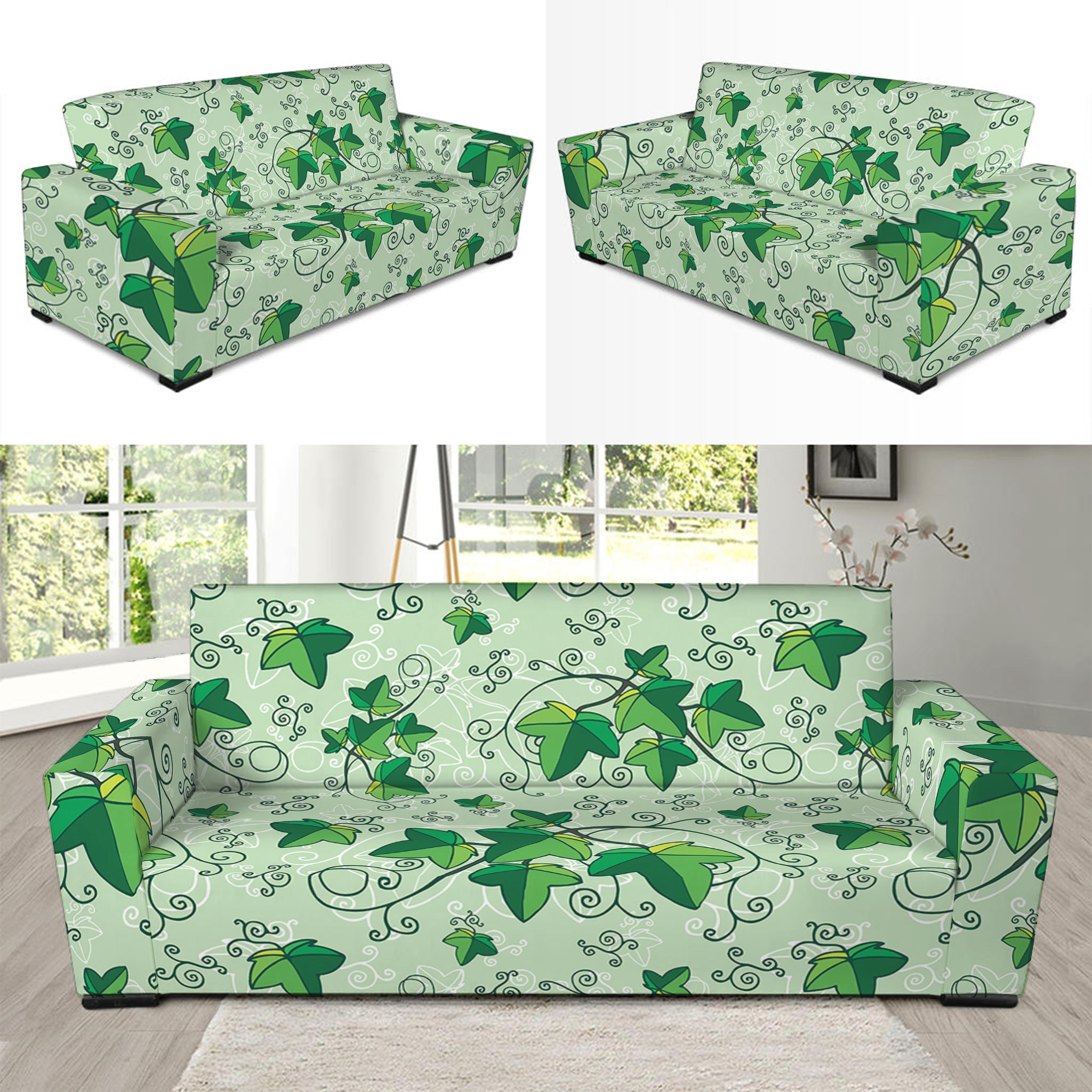 Christmas Ivy Leaf Pattern Print Sofa Slipcover