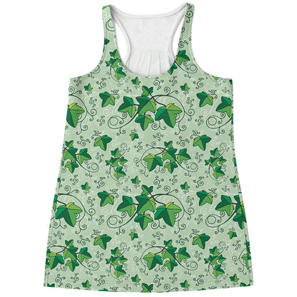 Christmas Ivy Leaf Pattern Print Women's Racerback Tank Top