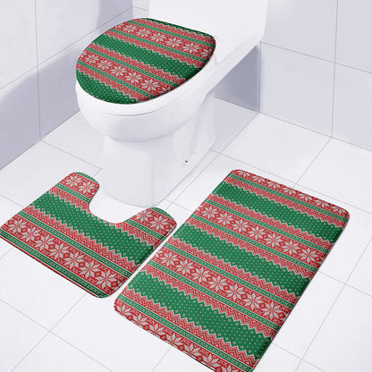 Christmas Knitted Pattern Print 3 Piece Bath Mat Set
