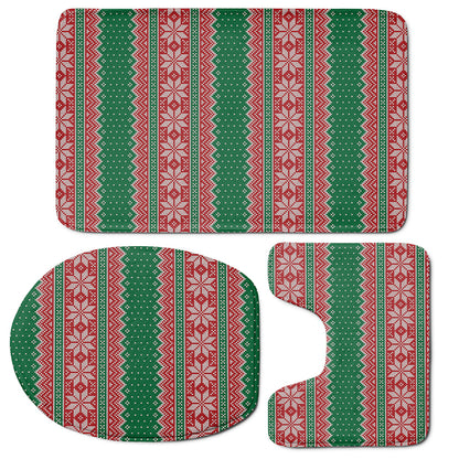 Christmas Knitted Pattern Print 3 Piece Bath Mat Set