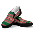 Christmas Knitted Pattern Print Black Slip On Sneakers