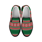Christmas Knitted Pattern Print Black Slip On Shoes