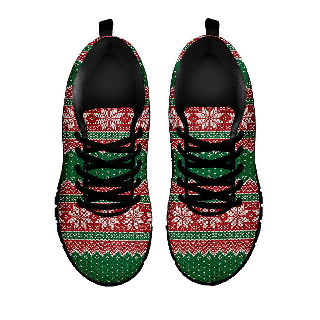 Christmas Knitted Pattern Print Black Sneakers