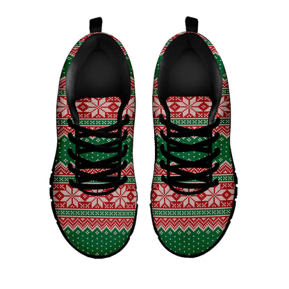 Christmas Knitted Pattern Print Black Sneakers