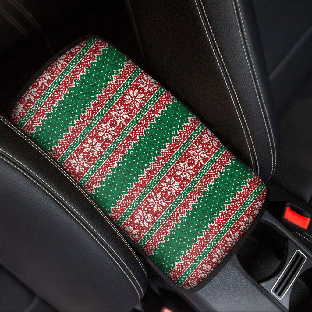 Christmas Knitted Pattern Print Car Center Console Cover