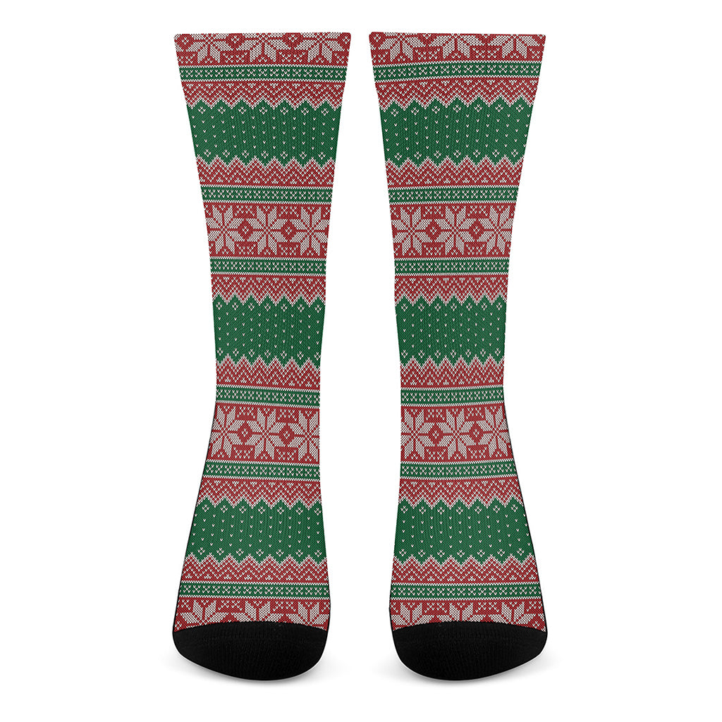 Christmas Knitted Pattern Print Crew Socks