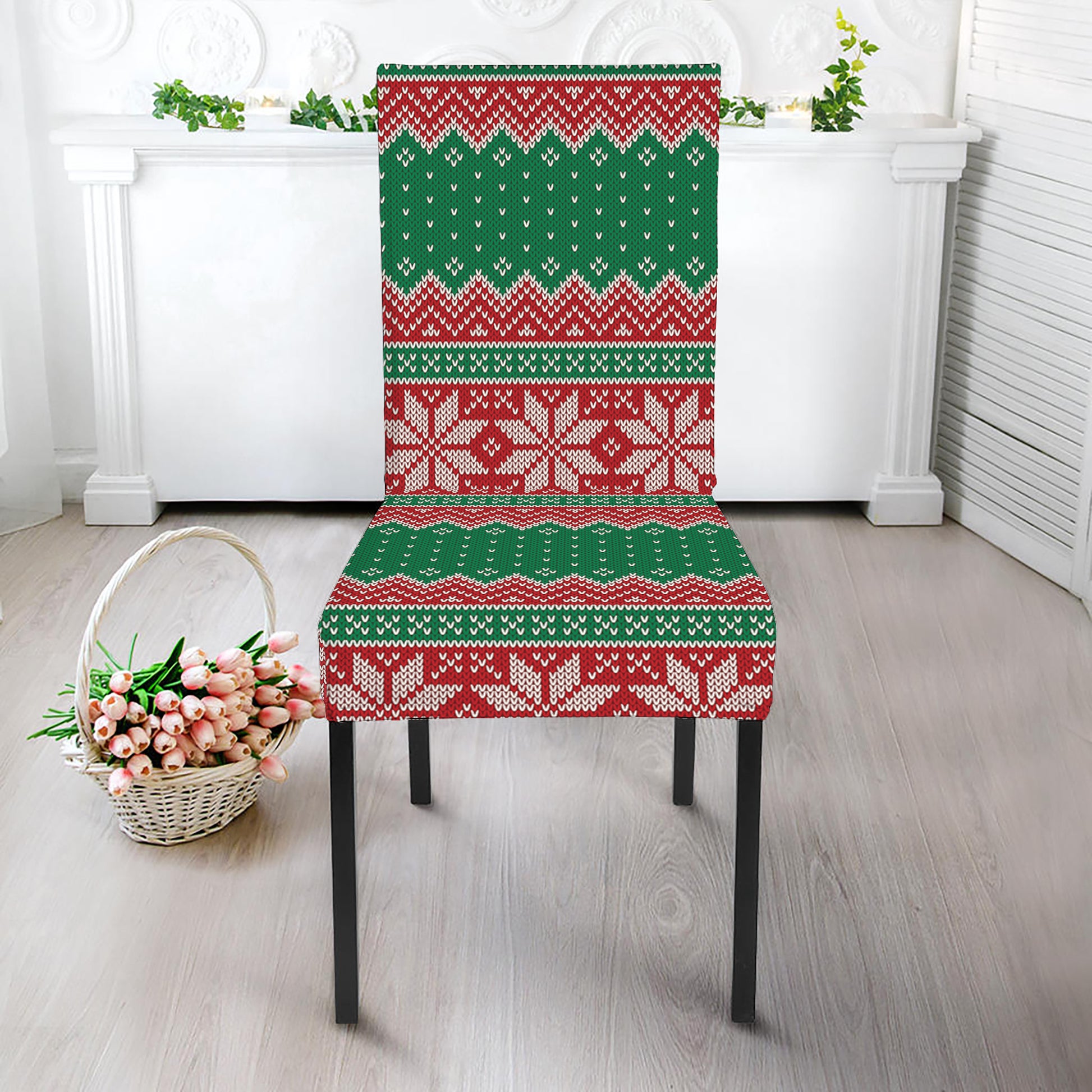 Christmas Knitted Pattern Print Dining Chair Slipcover