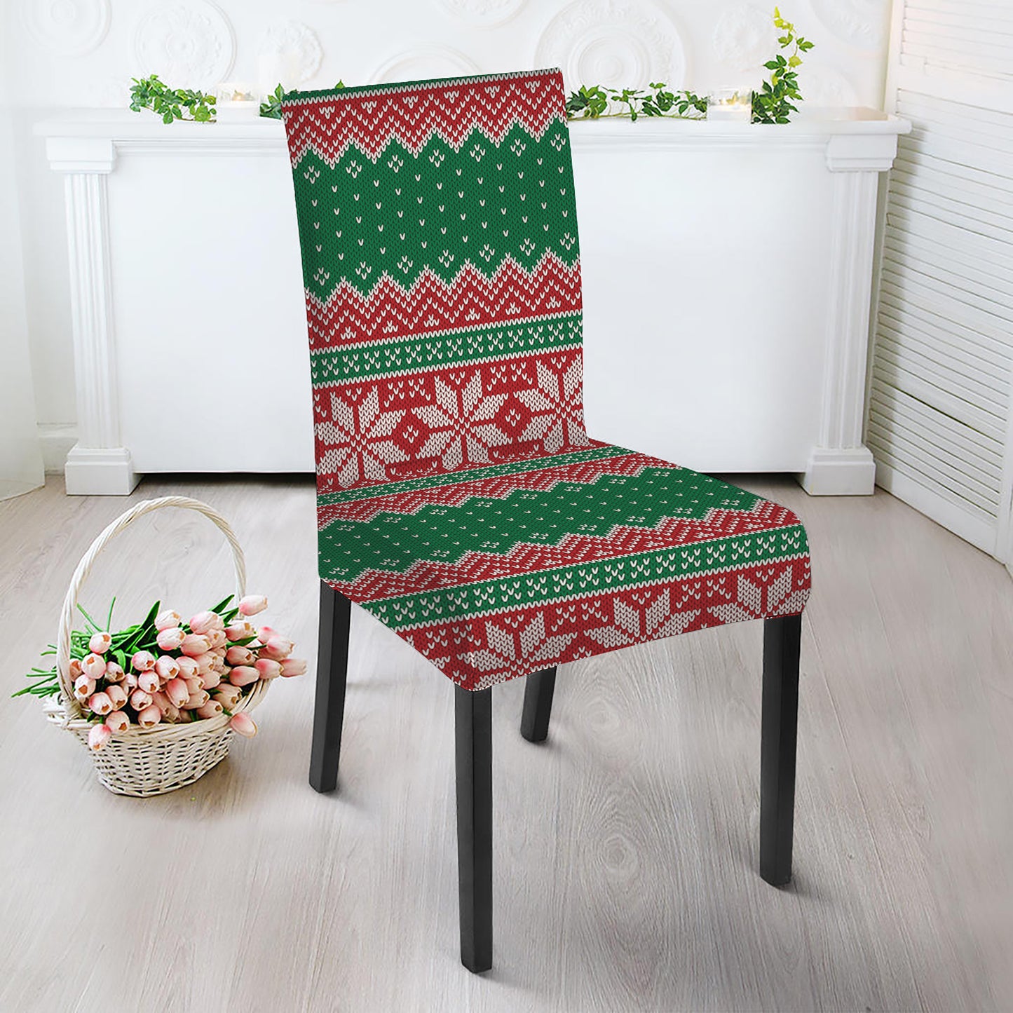 Christmas Knitted Pattern Print Dining Chair Slipcover