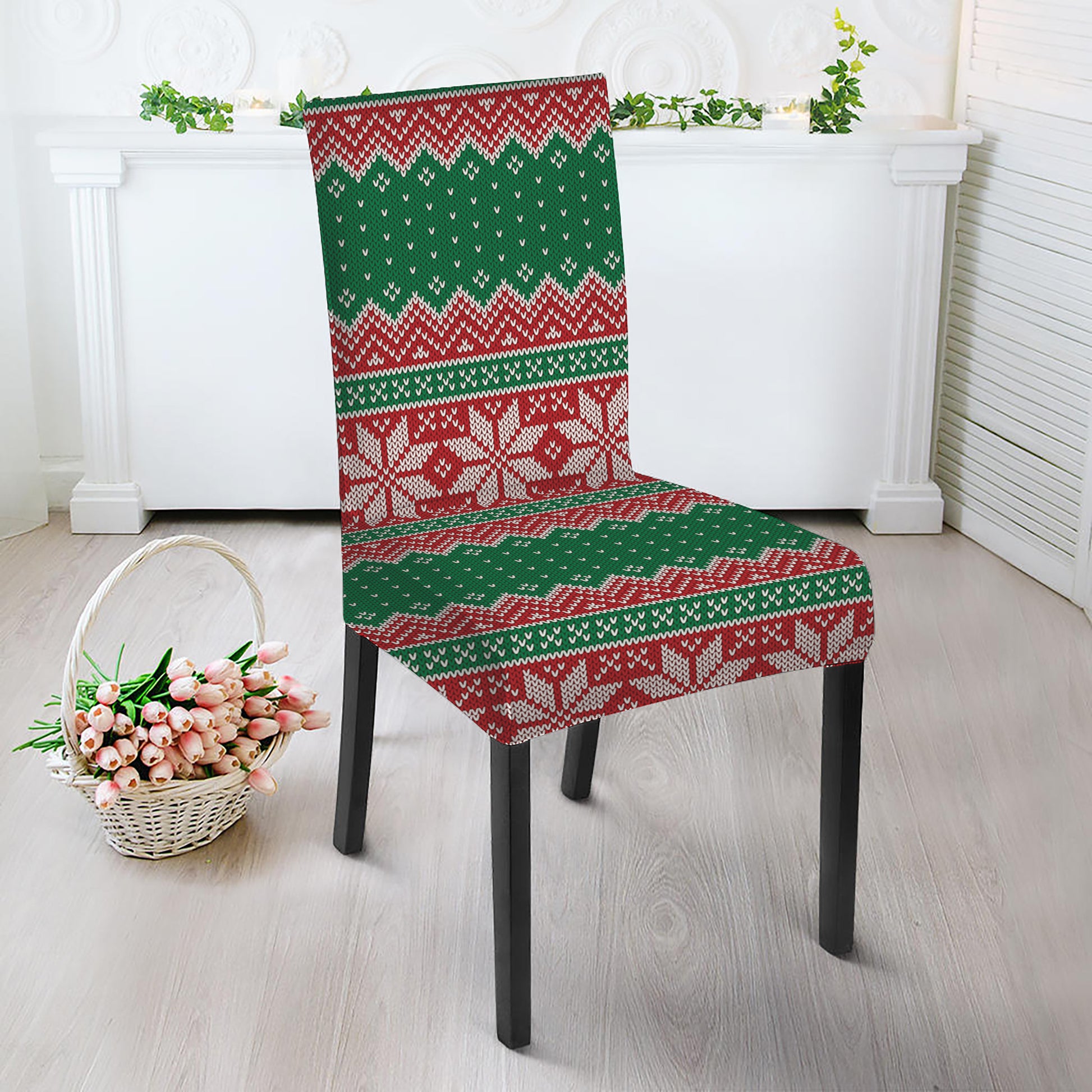 Christmas Knitted Pattern Print Dining Chair Slipcover