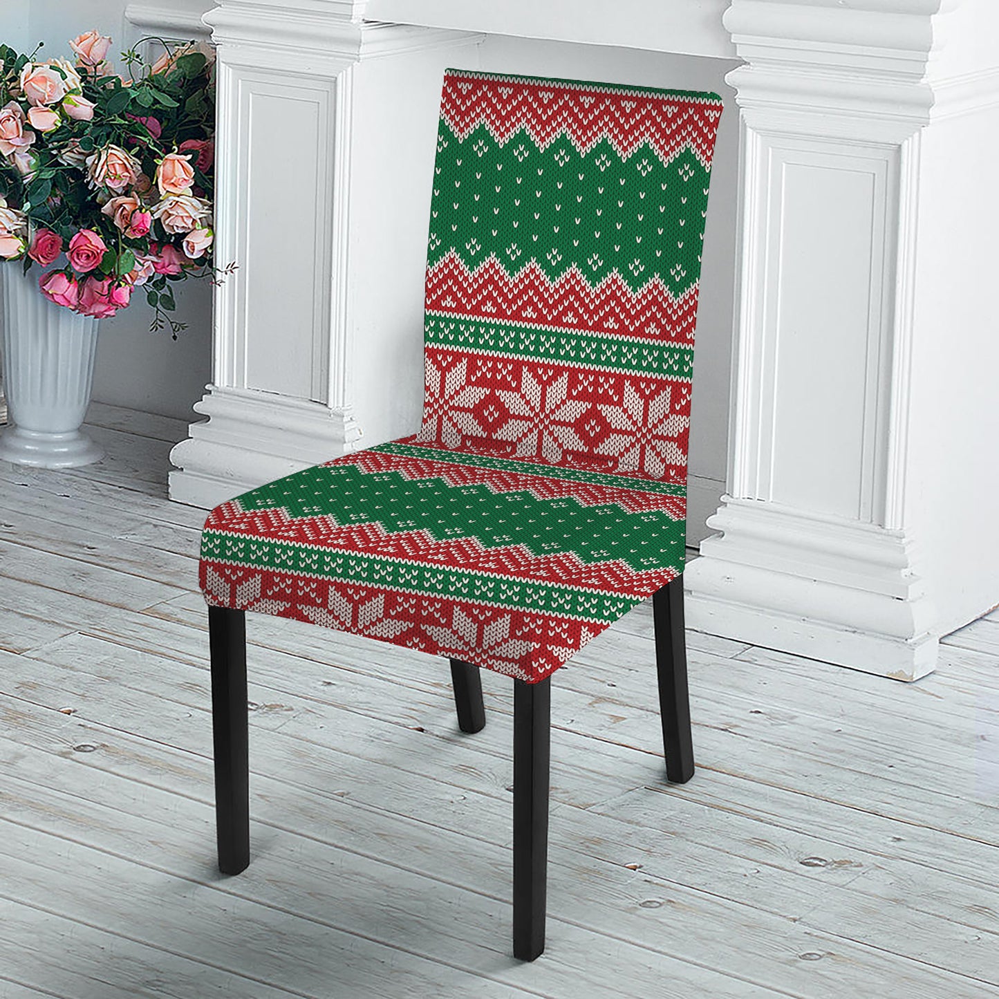 Christmas Knitted Pattern Print Dining Chair Slipcover