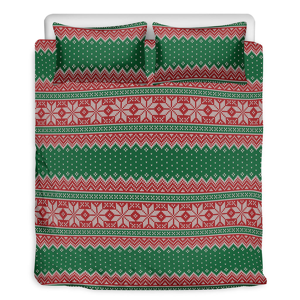 Christmas Knitted Pattern Print Duvet Cover Bedding Set