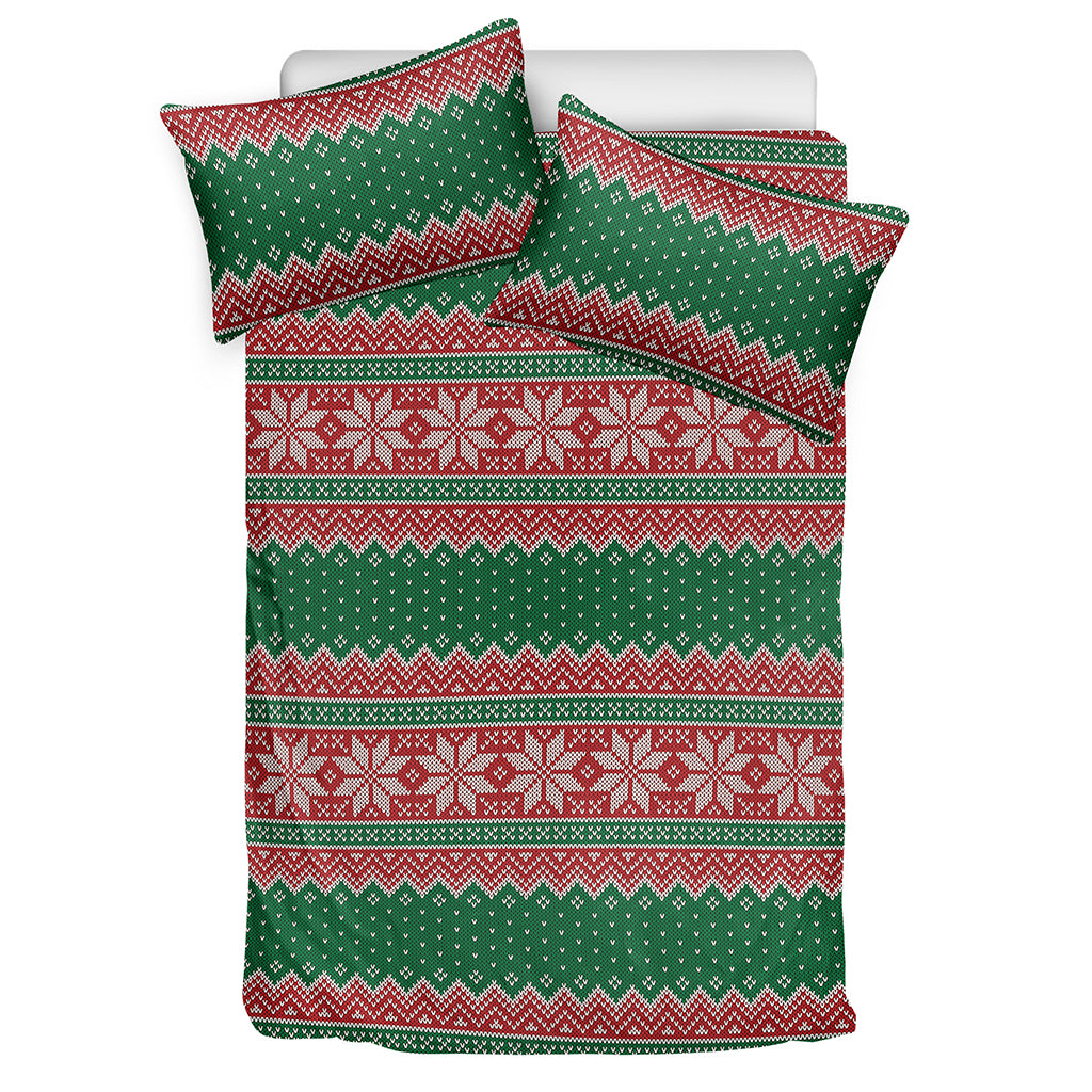 Christmas Knitted Pattern Print Duvet Cover Bedding Set