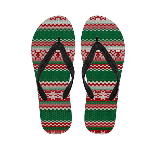 Christmas Knitted Pattern Print Flip Flops
