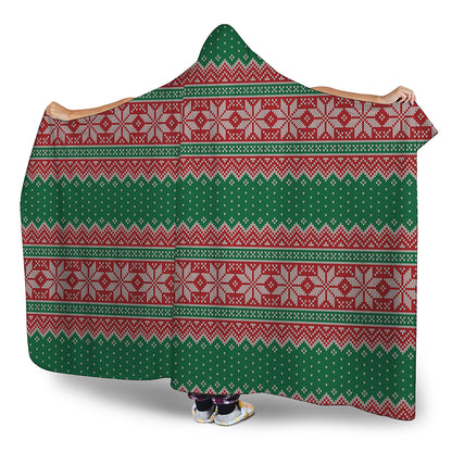 Christmas Knitted Pattern Print Hooded Blanket