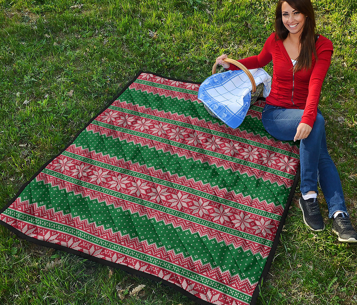 Christmas Knitted Pattern Print Quilt