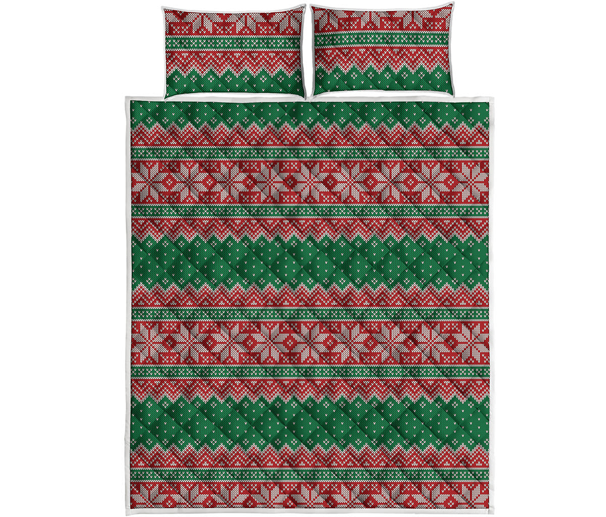 Christmas Knitted Pattern Print Quilt Bed Set