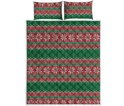 Christmas Knitted Pattern Print Quilt Bed Set