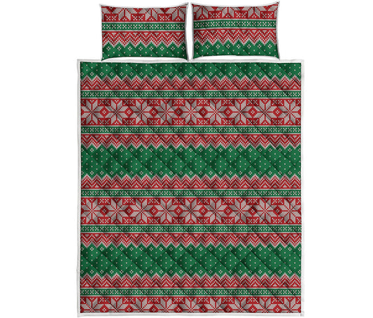 Christmas Knitted Pattern Print Quilt Bed Set